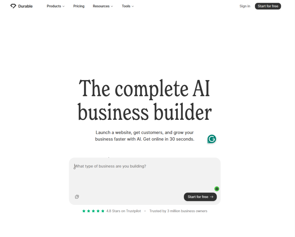 durable ai tool for web design